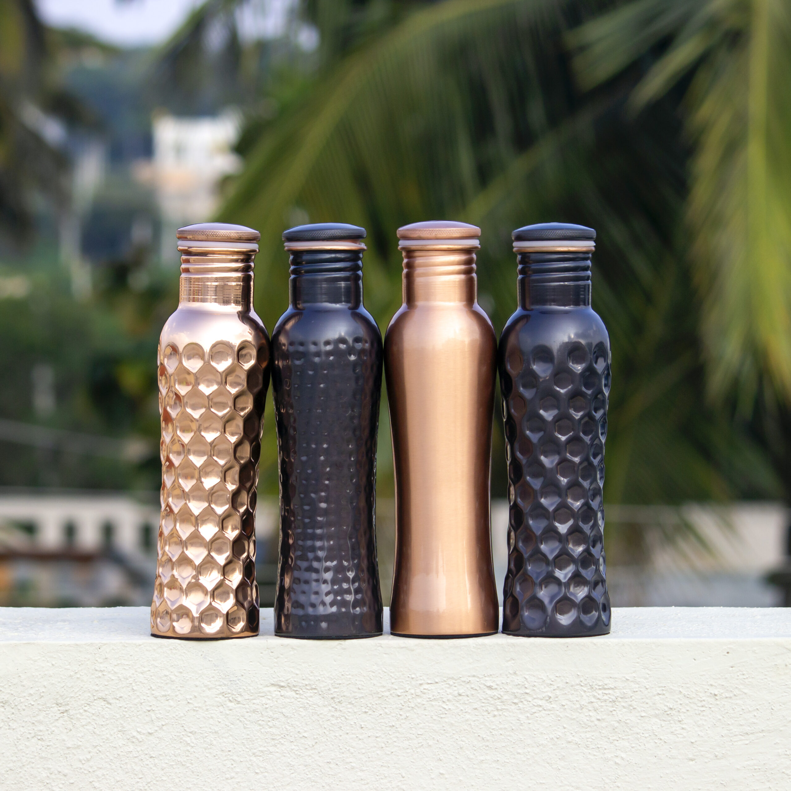Grooved, Hammered & Plain Copper Bottle